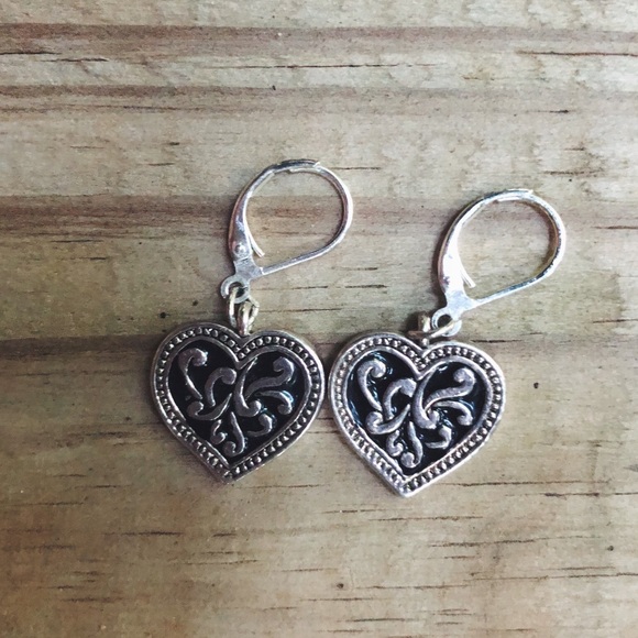 Jewelry - Silver Engraved Drop Heart Earrings